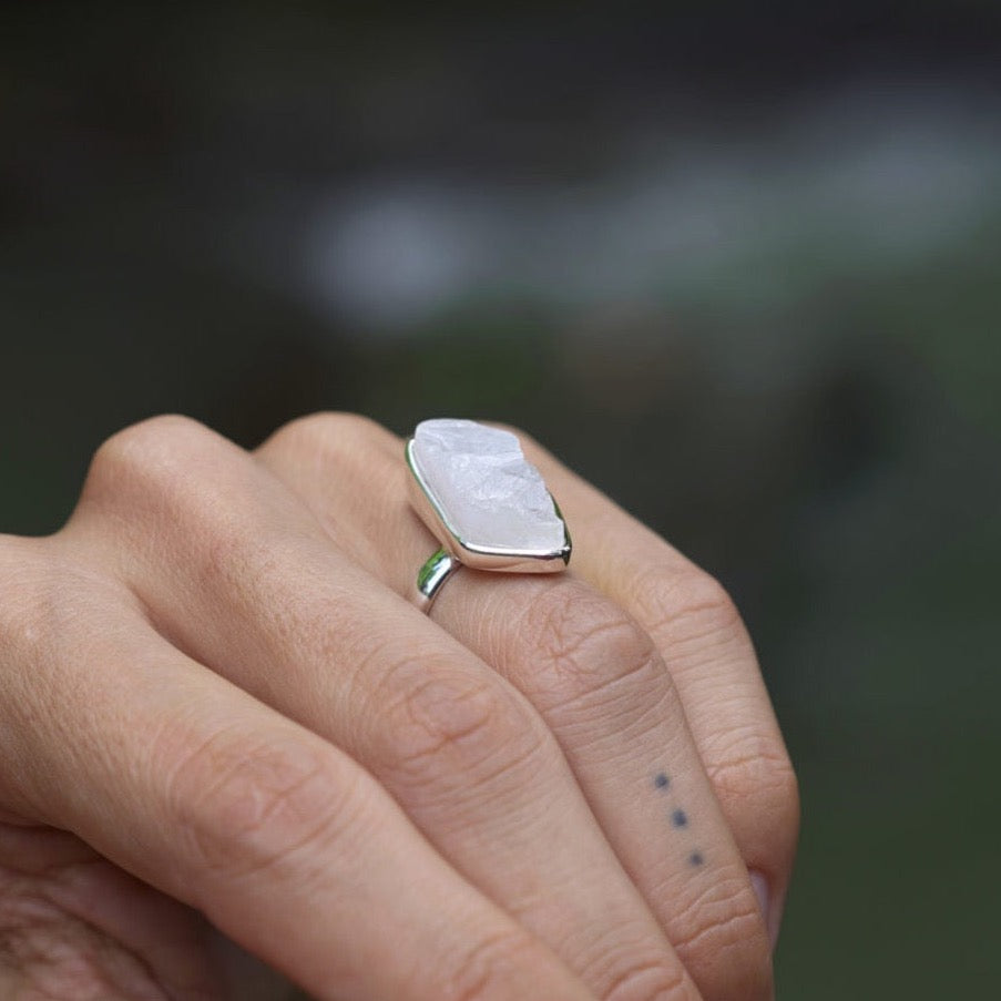 ROUGH MOONSTONE ◇ MANIFESTATION RING - 925 Sterling Silver-BROKENSTONES JEWELRY