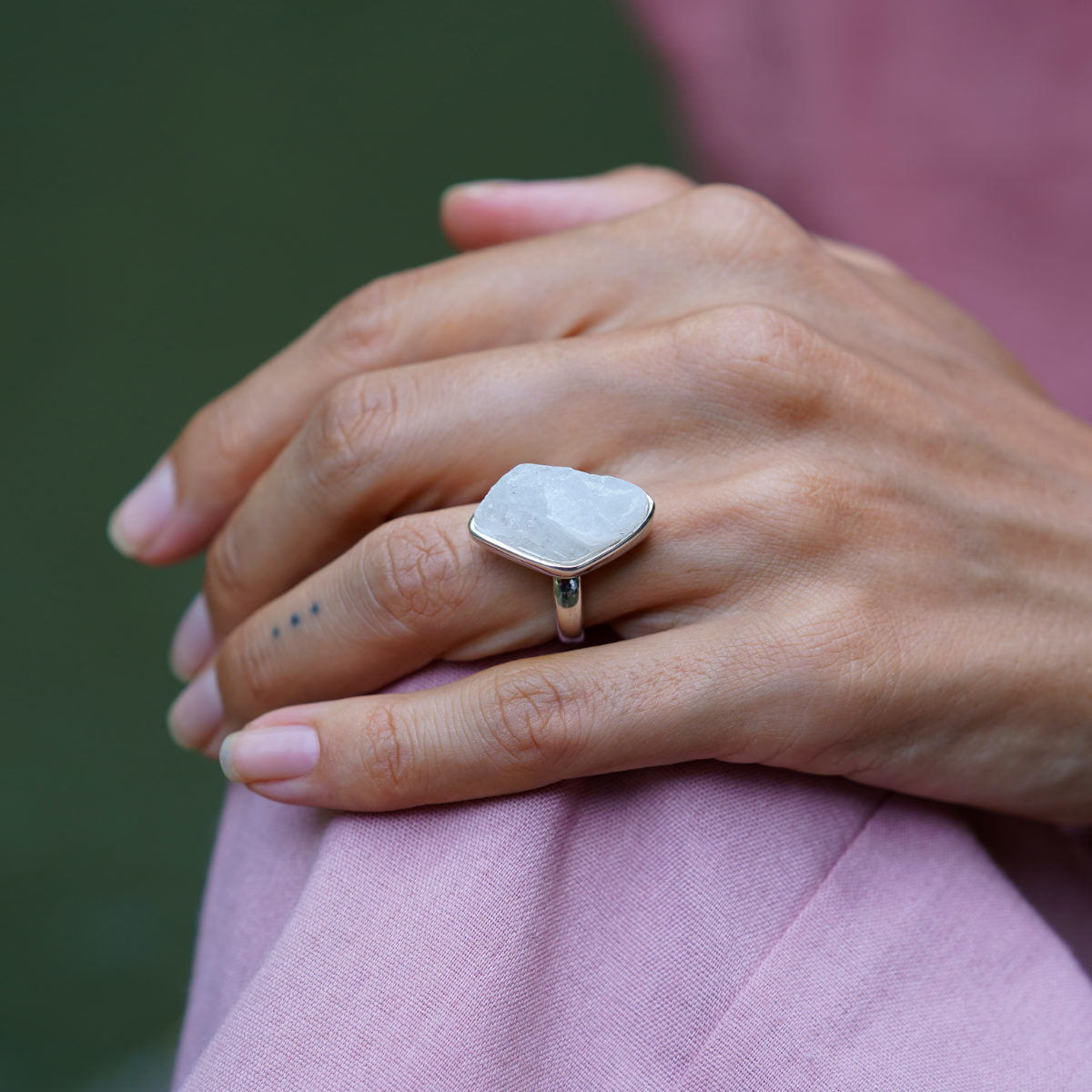 ROUGH MOONSTONE ◇ MANIFESTATION RING - 925 Sterling Silver-BROKENSTONES JEWELRY