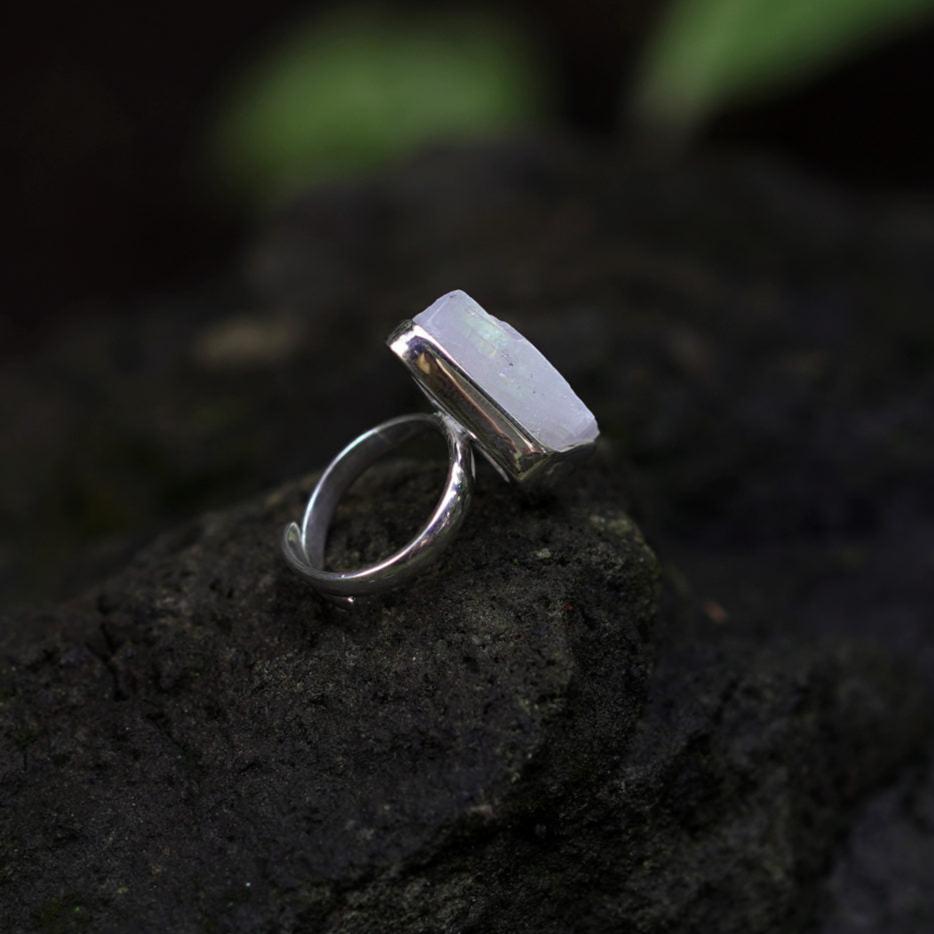 ROUGH MOONSTONE ◇ MANIFESTATION RING - 925 Sterling Silver-BROKENSTONES JEWELRY