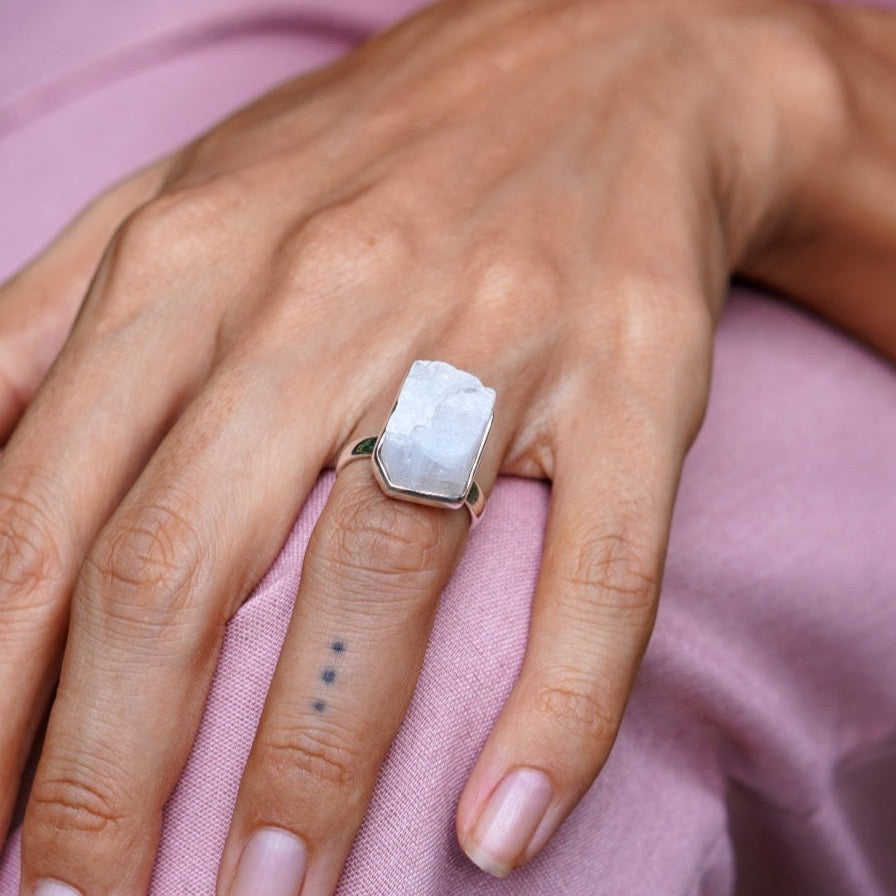 ROUGH MOONSTONE ◇ MANIFESTATION RING - 925 Sterling Silver-BROKENSTONES JEWELRY