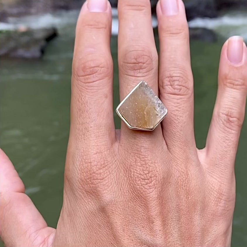 Solid Gold Crystal Ring for Manifestation